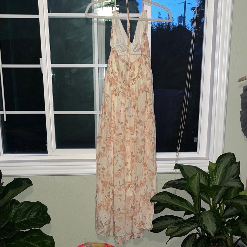 WALLFLOWER Boho Cream Halter Maxi Dress W/Pink Floral Print Size Juniors Small - Picture 8 of 10